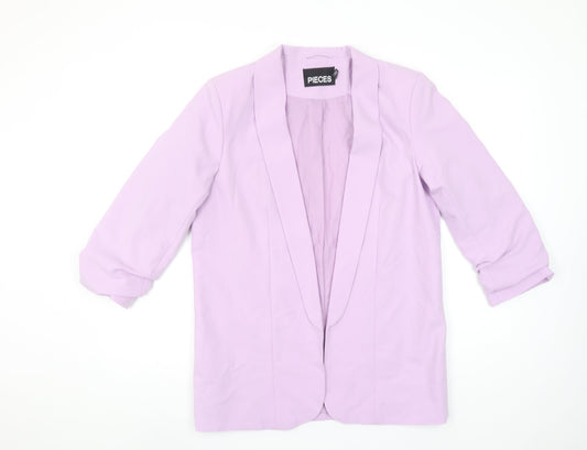 PIECES Women Purple Regular Fit 3/4 Sleeve Lined Blazer Jacket Size S
