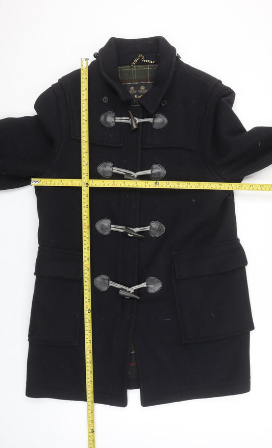 Barbour Women's Black Wool Duffle Coat UK 14 Classic Winter Style