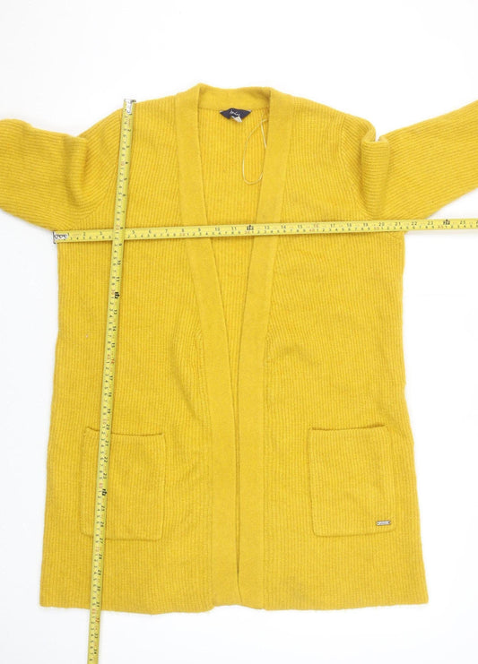 Joules Women Yellow Ribbed-Knit Long Sleeve Open Cardigan Size S