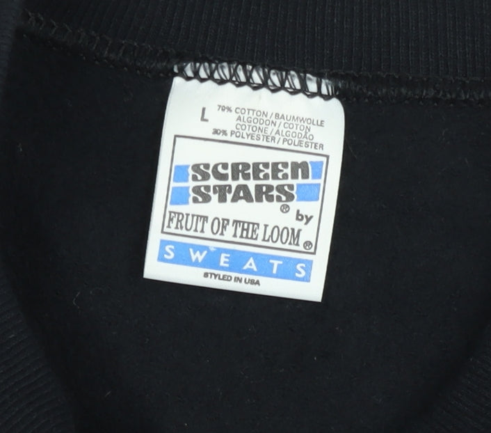 Fruit of the Loom Mens Black Embroidered Sweatshirt L Cotton Blend