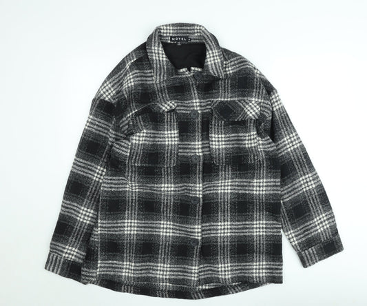 Motel Women’s Black Check Shacket Jacket Size M Checked Button Up Coat