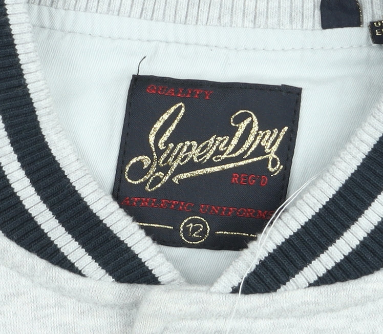 Superdry Boys Grey Varsity Jacket Size 12 Years Cotton Blend Lined