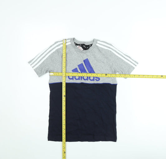 Adidas Boys Grey and Navy Logo Short Sleeve T-Shirt 9-10 Years