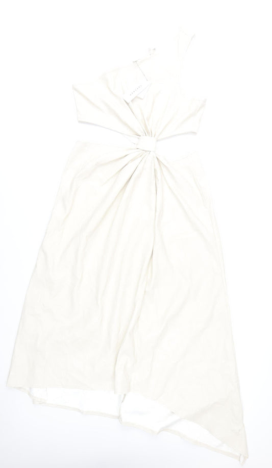 Topshop Women Ivory One Shoulder Asymmetric Midi Dress Size 14
