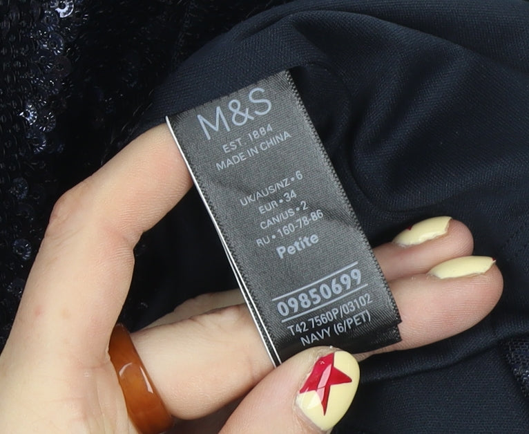 Marks and Spencer Women’s Petite Navy Sequin Bodycon Dress Size 6