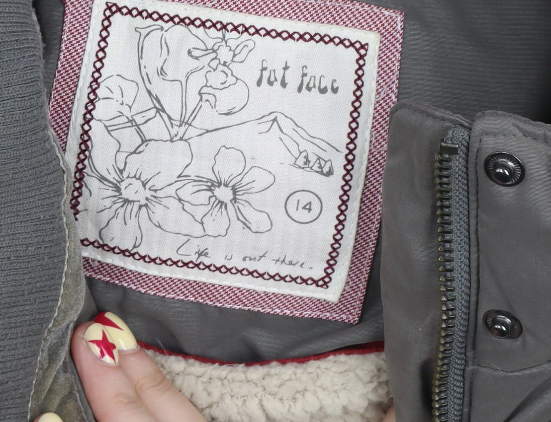 Fat Face Women’s Grey Hooded Puffer Waistcoat Size 14 Winter Lined