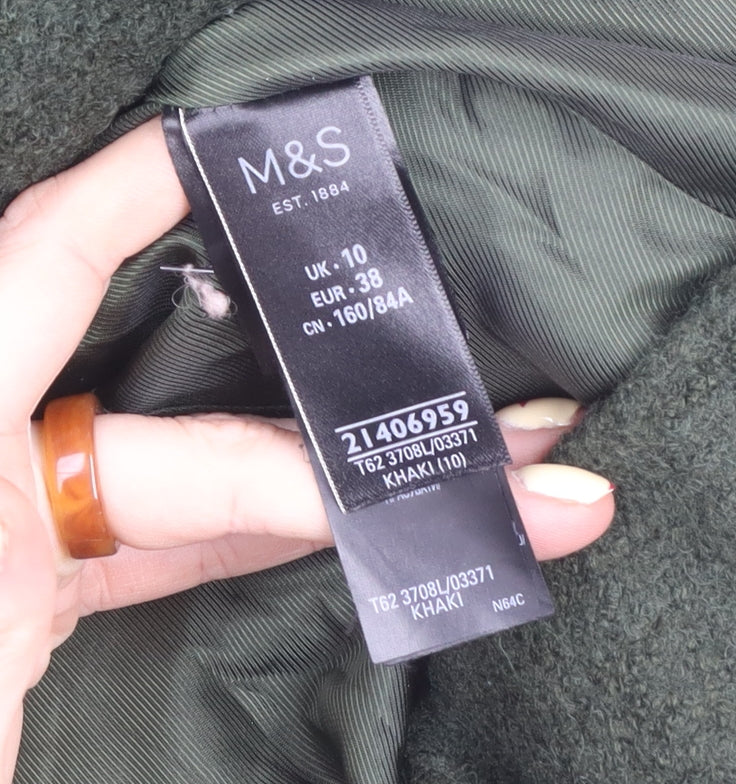 Marks and Spencer Women’s Green Wool Blend Double-Breasted Pea Coat Size 10