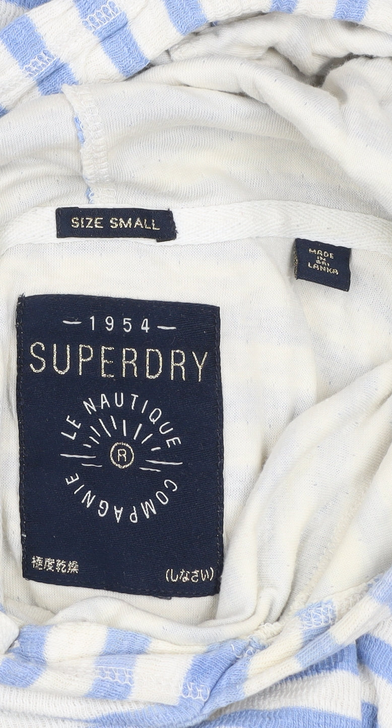 Superdry Women’s Blue Stripe Hoodie Small Cotton Pullover Casual