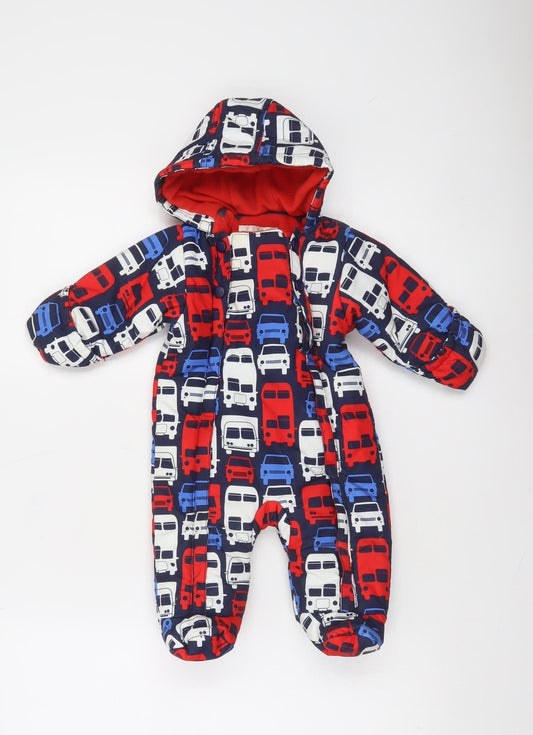 Additional front view of Marks & Spencer unisex baby navy multicoloured 0-3 months snowsuit hooded lined polyester
