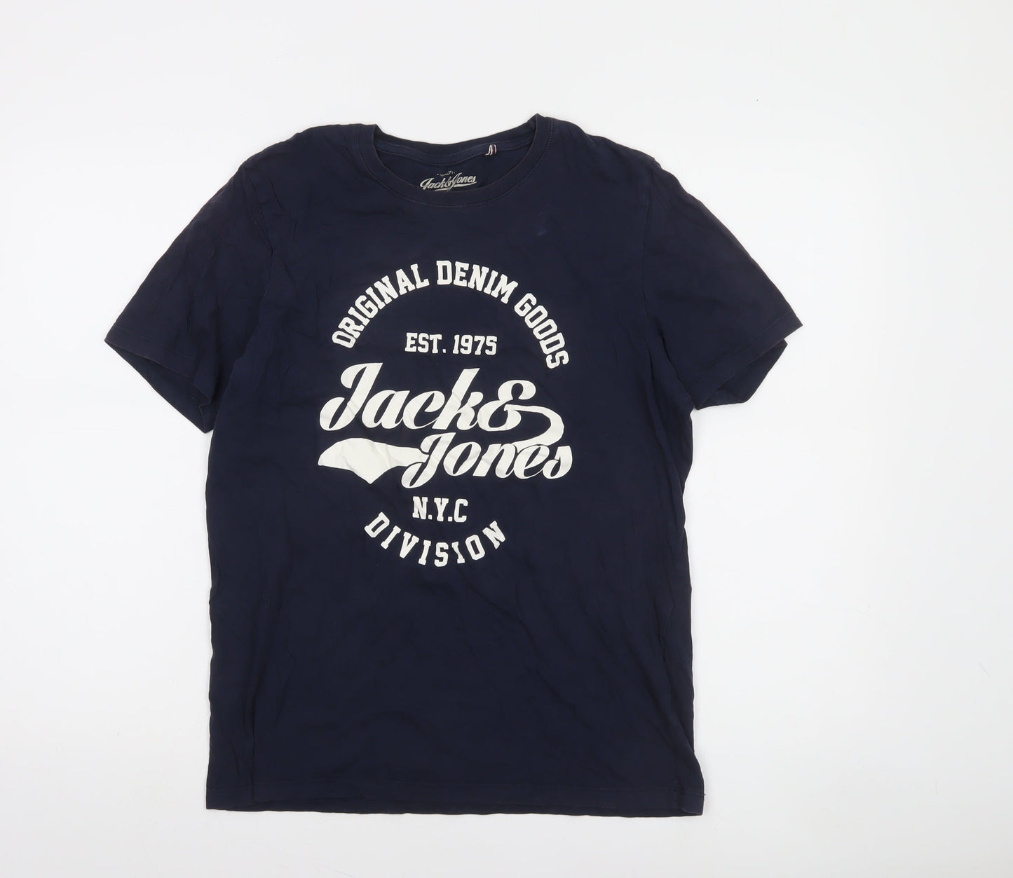 Jack & Jones Men's Navy Blue Graphic Print T-Shirt Size L