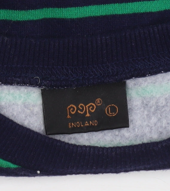 PEP England Womens Navy Green Striped Pullover Sweatshirt L
