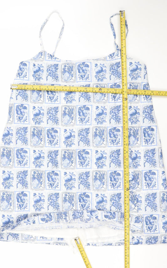 Abercrombie & Fitch Women Blue White Floral Linen Playsuit Large