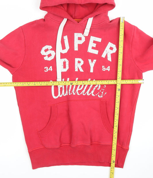 Superdry Men's Red Pullover Hoodie Size M Athletic Logo Sweatshirt