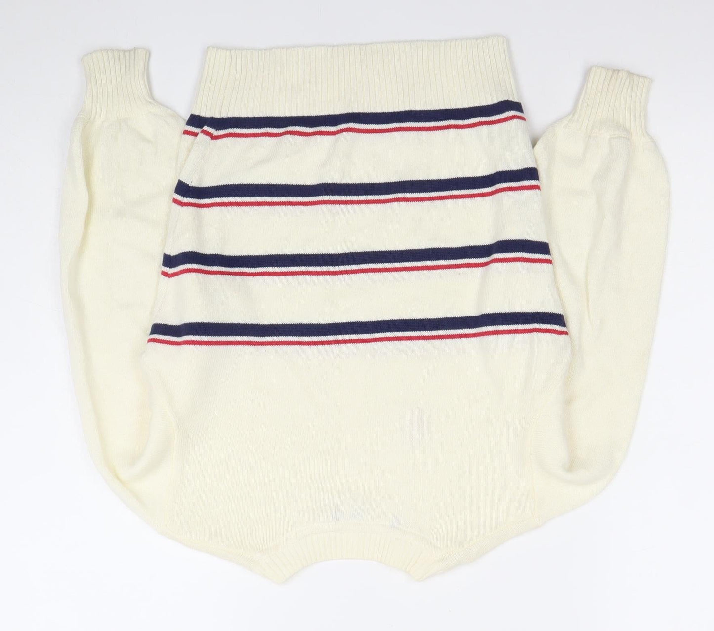 U.S. Polo Assn. Girls Ivory Striped Pullover Jumper 6-8 Years Cotton Crew Neck