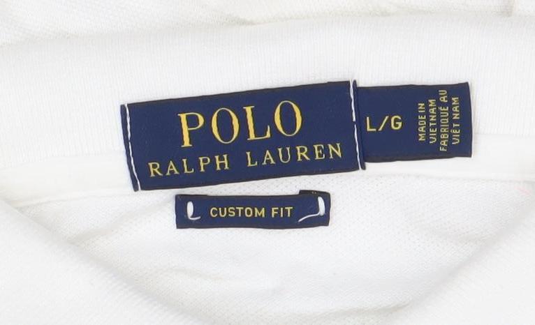 Ralph Lauren Men's White Custom Fit Polo Shirt L Embroidered Logo