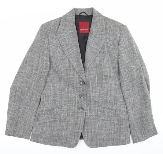 Bianca Womens Grey Size 12 Classic Wool Blend Herringbone Blazer