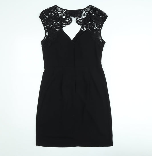 Warehouse Women Black Lace Detail Bodycon Knee Length Dress Size 12