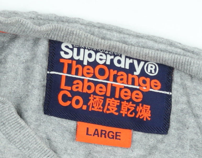 Superdry Men's Grey Large Orange Label Crew Neck Cotton T-Shirt