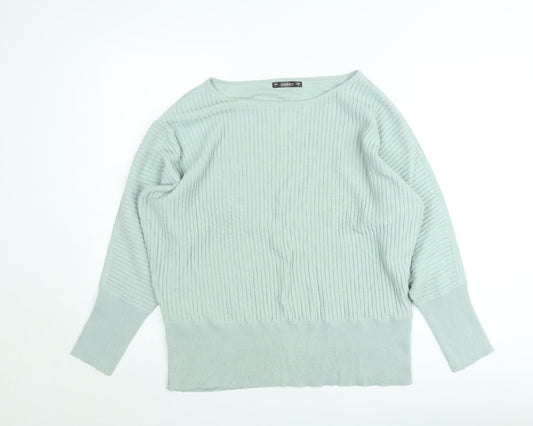 Dunnes Women Green Knit Long Sleeve Boat Neck Top Size L