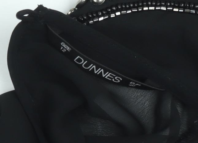 Dunnes Women Black Beaded Collar Chiffon Blouse Size 12