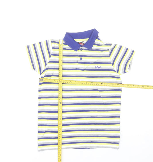 Lee Cooper Boys Multicoloured Striped Polo Shirt 9-10 Years Cotton Blend