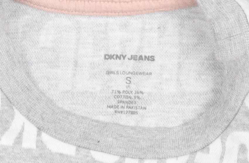 DKNY Jeans Grey Logo T-Shirt Small Teens Short Sleeve Cotton Blend