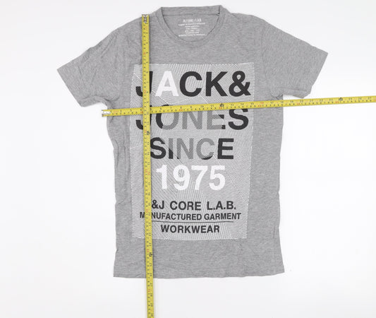 Jack & Jones Men's Grey Graphic Print Regular Fit T-Shirt Medium