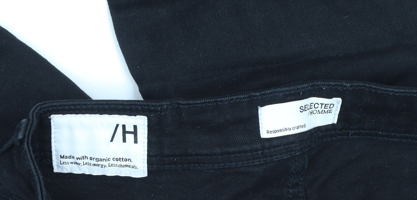 SELECTED HOMME Women's Black Skinny Jeans Size 12 Slim Fit Cotton Blend
