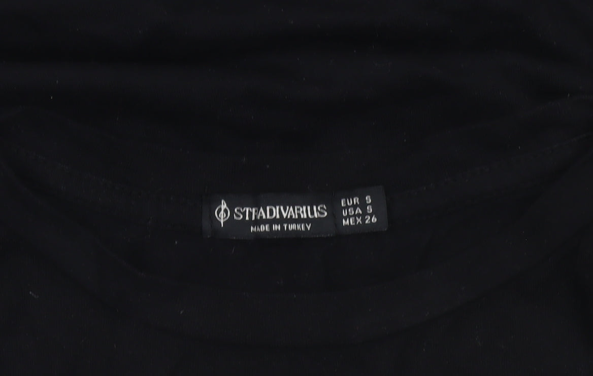 Stradivarius Women’s Black Floral Fearless Cotton T-Shirt Size 8