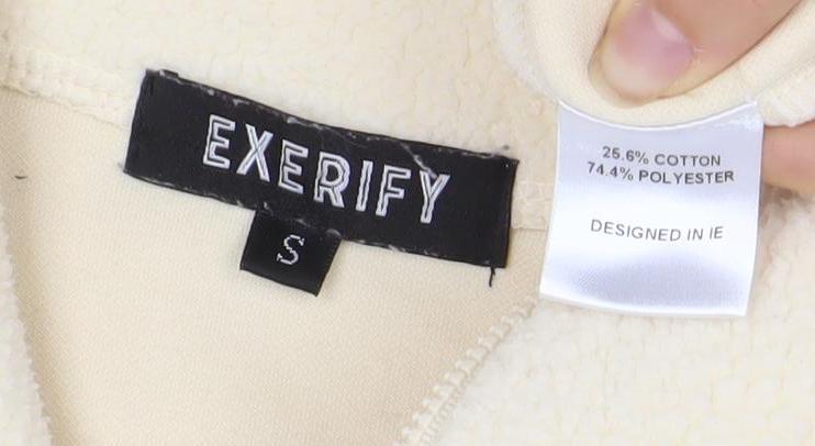Exerify Women Beige Fleece 1/4 Zip Pullover Sweatshirt Size S