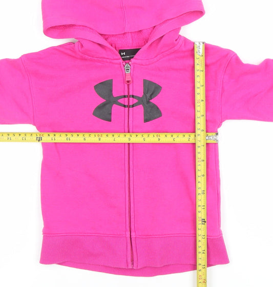 Under Armour Girls Pink Full Zip Hoodie 3-4 Years Fleece Lined Logo