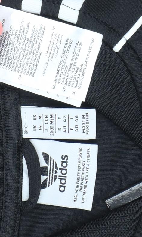 adidas Women Black Full Zip Hoodie Sweatshirt Size 14 Classic Style