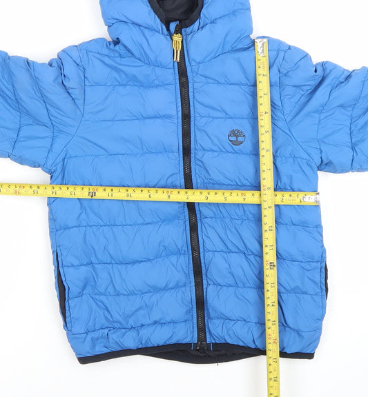 Timberland Boys Blue Hooded Puffer Jacket Size 7-8 Years Full Zip Lined