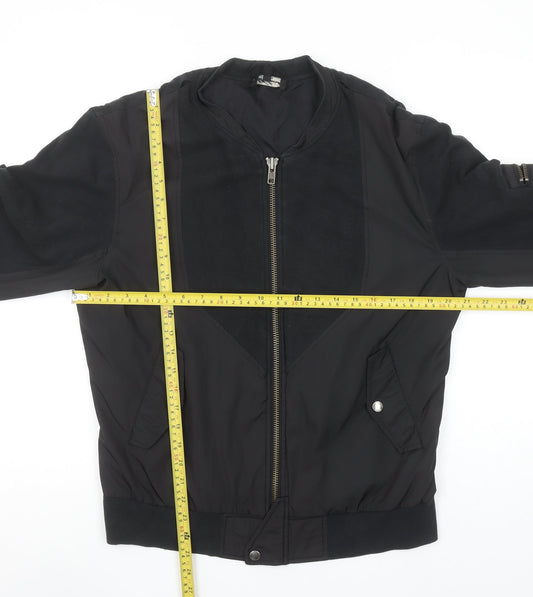 AllSaints Men's Black Bomber Jacket M Slim Fit Cotton Blend