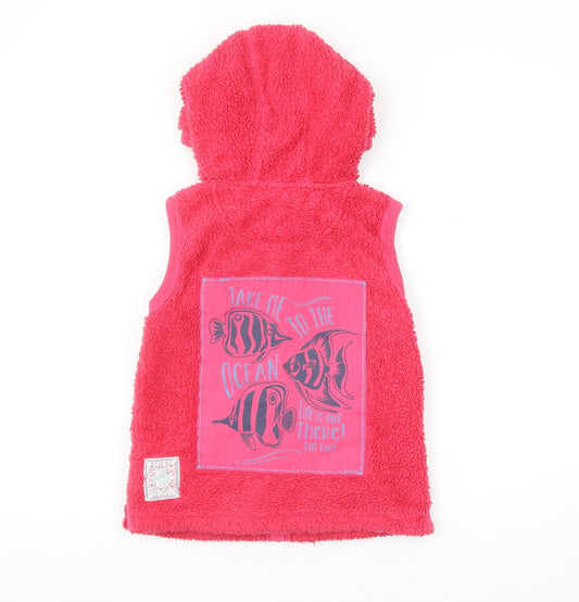 FatFace Girls Pink Hooded Fleece Bodywarmer 8-9 Years Cotton Zip Waistcoat