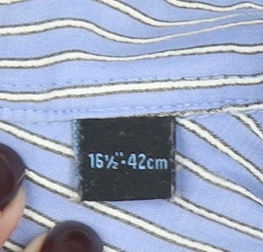 Van Heusen Men’s Blue Striped Slim Fit Long Sleeve Button-Up Shirt 16.5