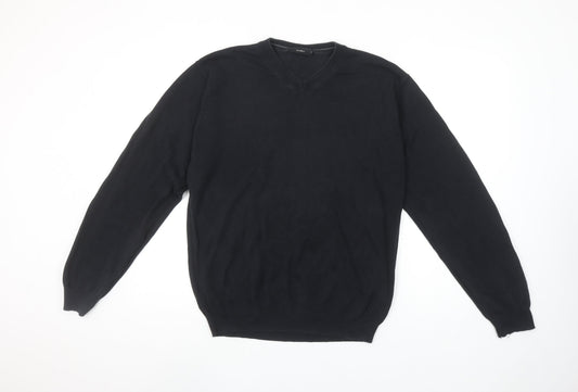 4YOU Men's Black Cotton V-Neck Jumper Size M