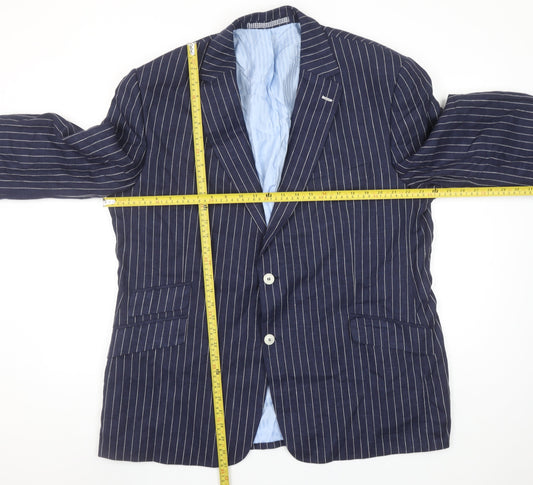 Marks and Spencer Men’s Blue Striped Linen Blazer Jacket Size M 46 Regular