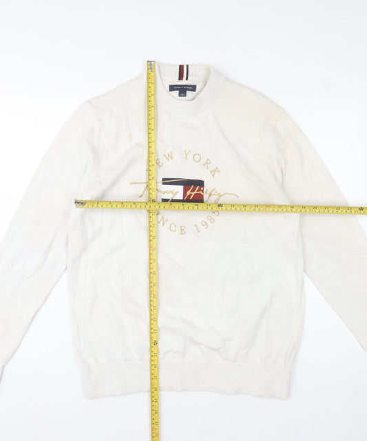 Tommy Hilfiger Men's White Cotton Logo Pullover Jumper M
