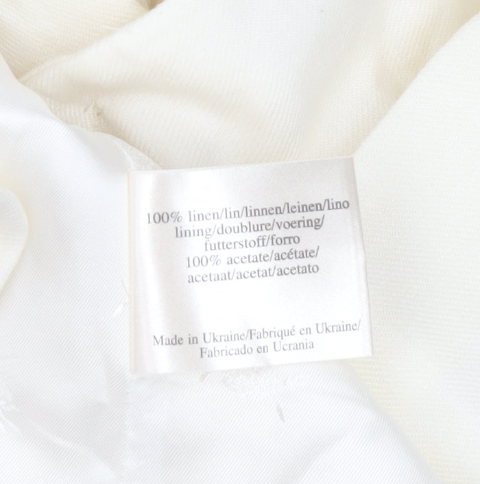 Laura Ashley Women's Ivory Linen Blazer UK 12 Lined Single-Breasted Jacket