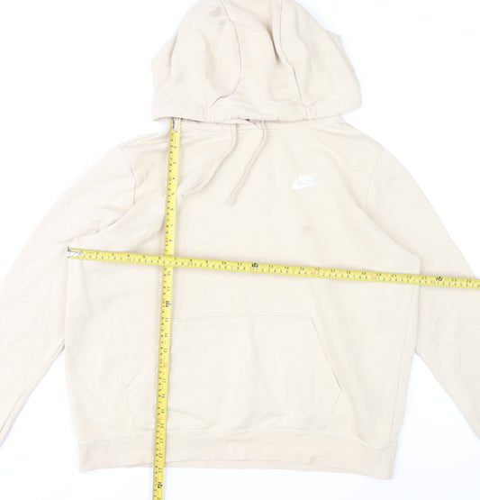 Nike Women’s Beige Pullover Hoodie L Cotton Blend Logo Casual