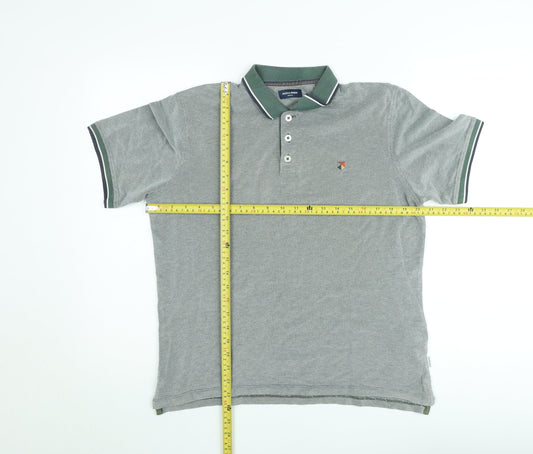 Jack & Jones Men’s Grey Collared Short Sleeve Polo Shirt Size L