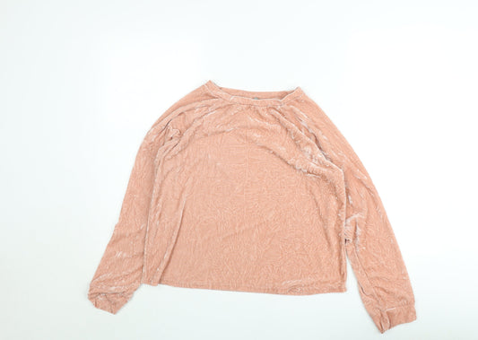 Additional front view of ASOS Women’s Pink Velour Long Sleeve Pullover Sweatshirt, size UK 8