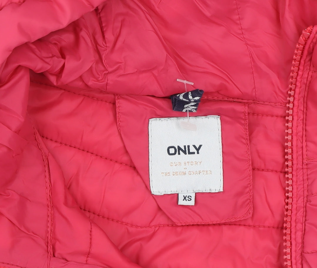ONLY Women's Pink XS Hooded Quilted Puffer Waistcoat
