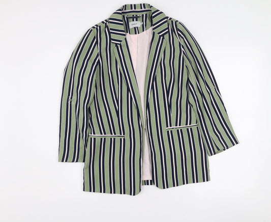 ONLY Women Green Striped Long Blazer Jacket Size 8