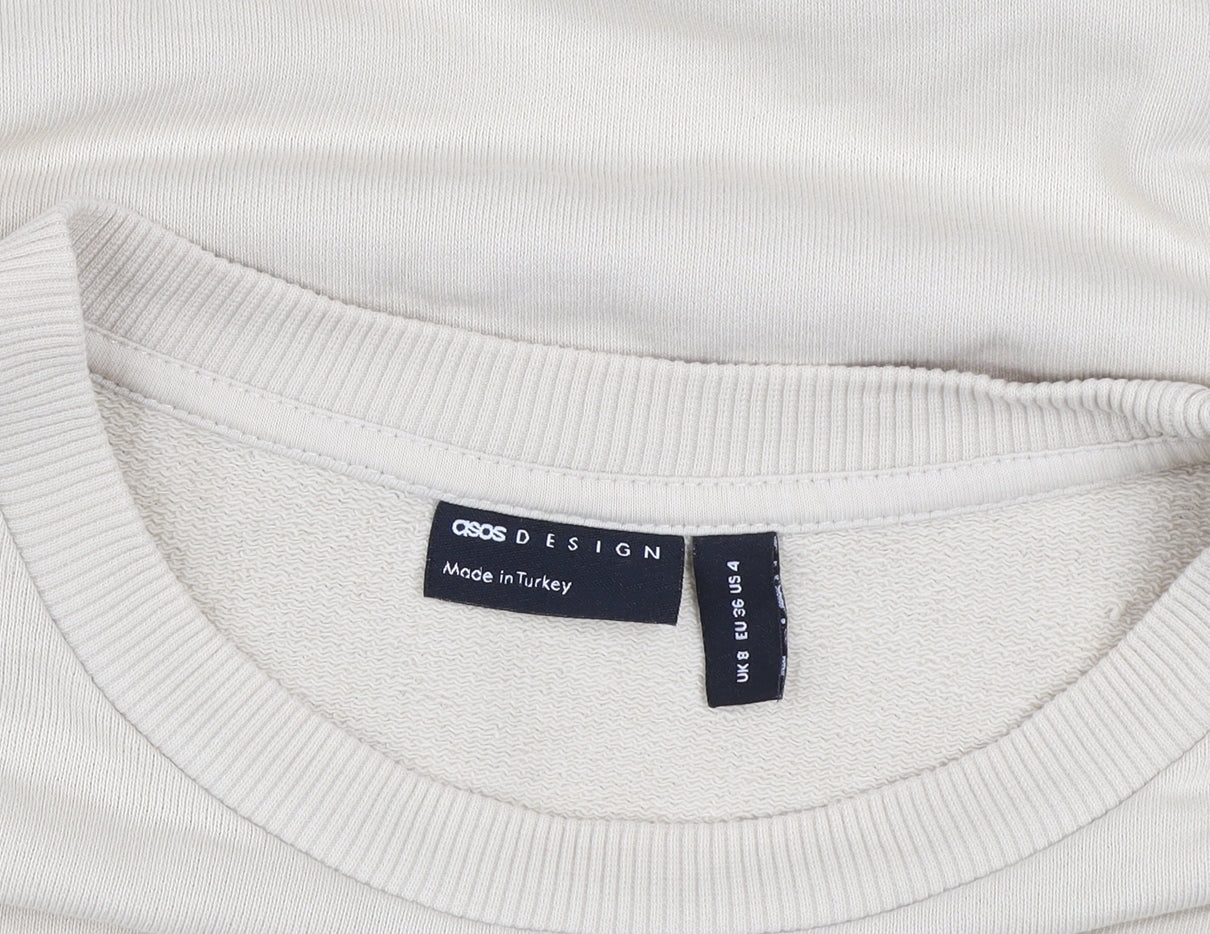 ASOS Design Women Beige Cotton Sweatshirt UK 8 Crew Neck Weekend Collective