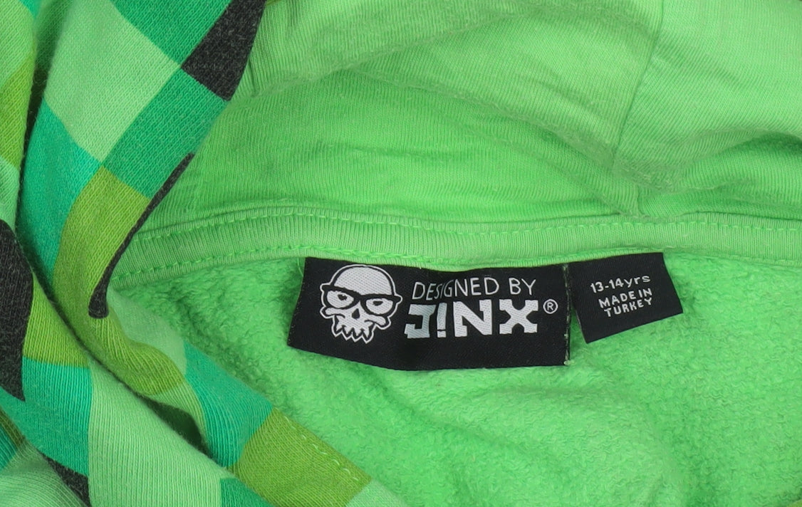 Jinx Boys Green Minecraft Creeper Pullover Hoodie 13-14 Years 100% Cotton