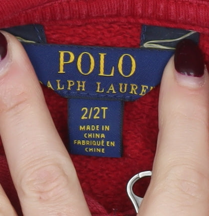 Polo Ralph Lauren Boys Red Full Zip Hoodie Size 2 Years Cotton Blend