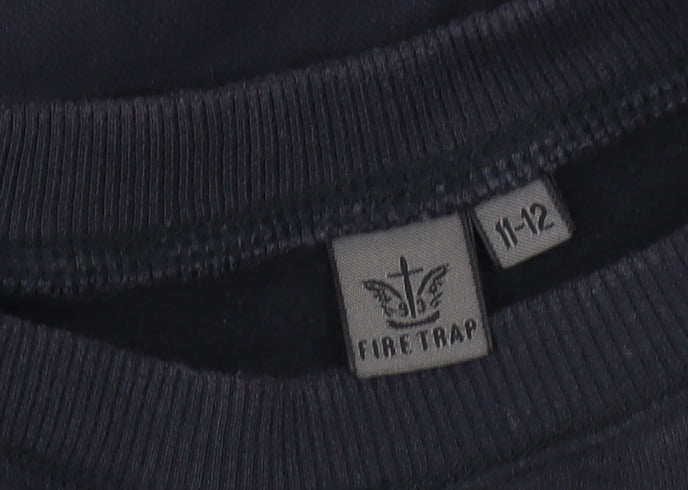 Firetrap Boys Black 11-12 Years Pullover Fleece Sweatshirt