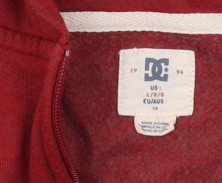 DC Boys Red Full Zip Hoodie Size 18 Cotton Blend Casual Sweatshirt